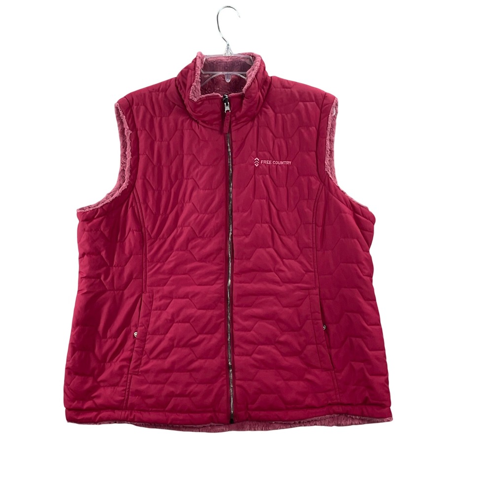 Free Country Puffer Vest Womens Large Pink Faux Fur Lined Quilted Outdoor Gorp